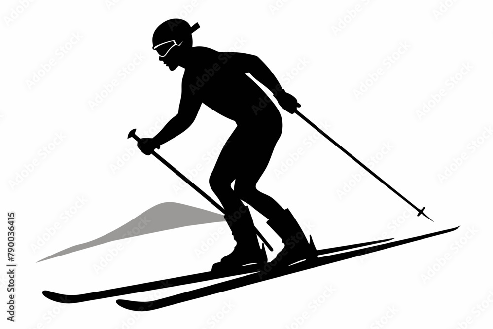 Fototapeta premium Skiing silhouette black color isolated scale up white background 