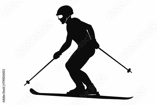 Skiing silhouette black color isolated scale up white background 