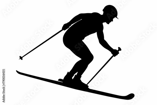 Skiing silhouette black color isolated scale up white background 