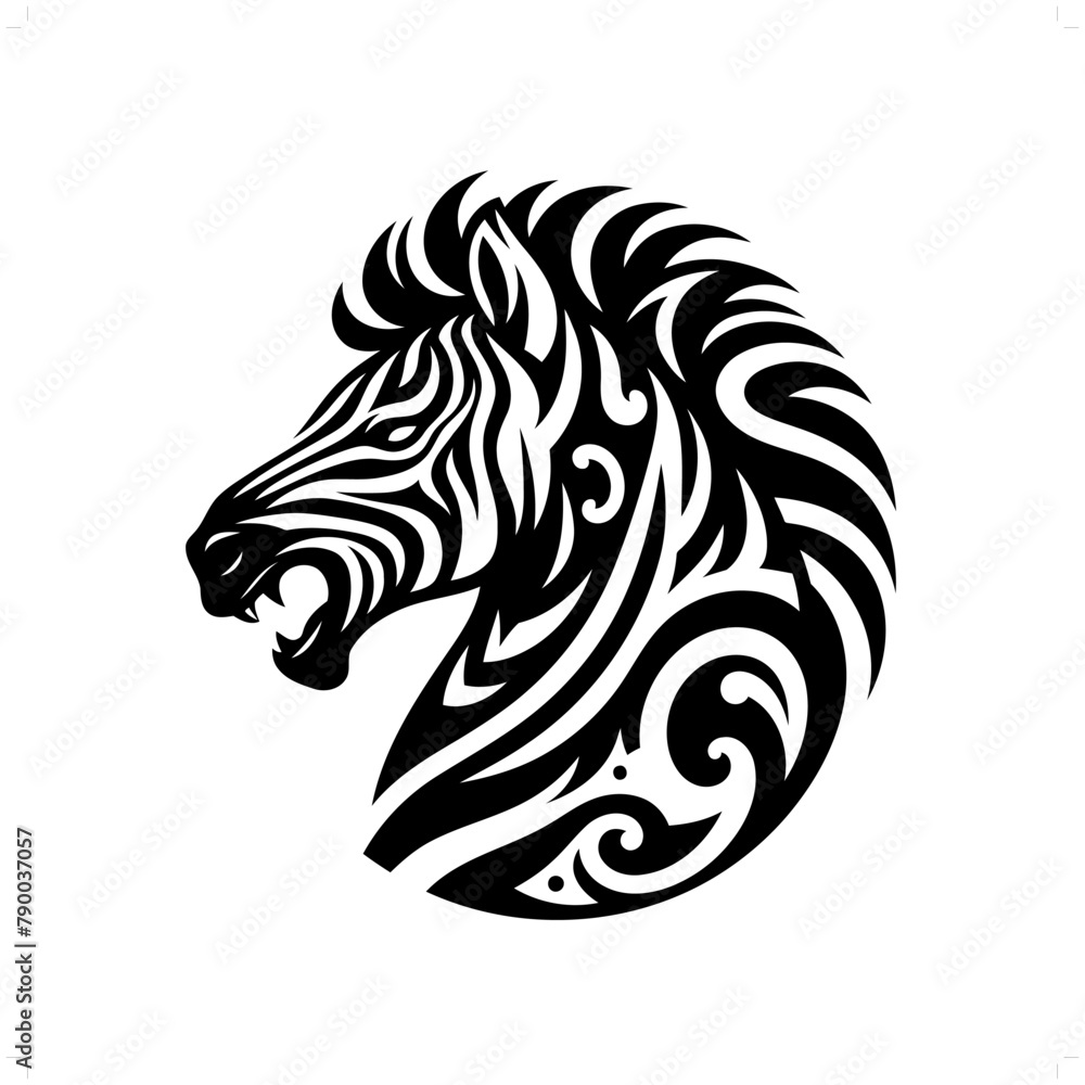 Zebra in modern tribal tattoo, abstract line art of animals, minimalist contour. Vector