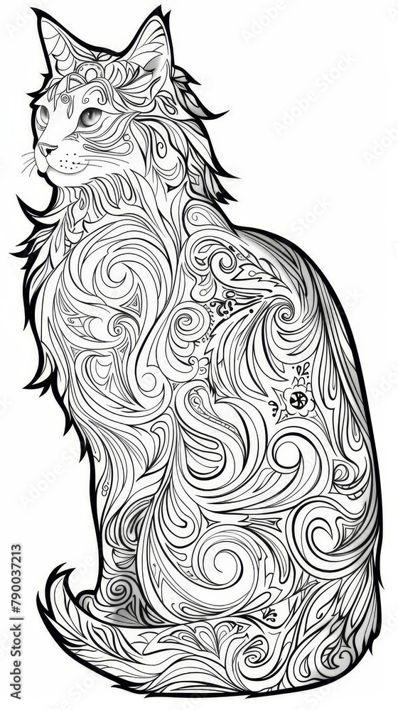 Fototapeta premium Paisley: A coloring book illustration of a paisley cat