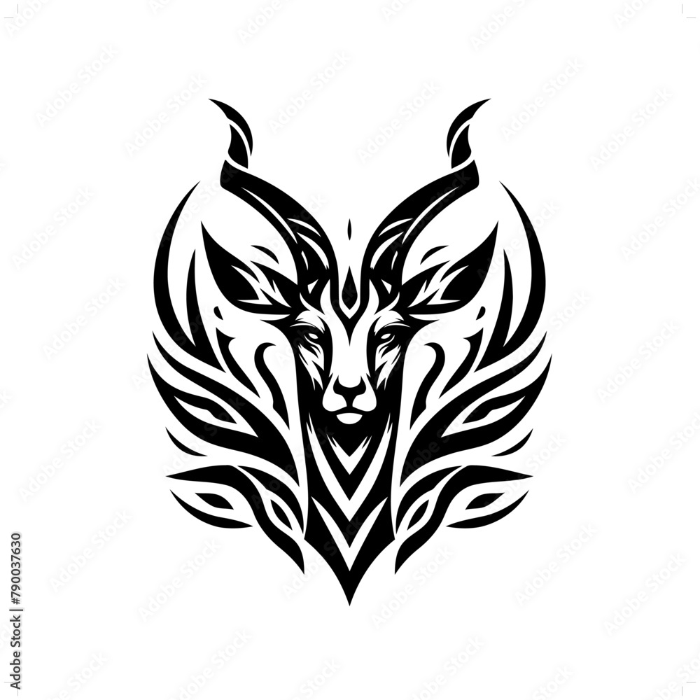 Antelope in modern tribal tattoo, abstract line art of animals, minimalist contour. Vector Antelope in modern tribal tattoo, abstract line art of animals, minimalist contour. Vector