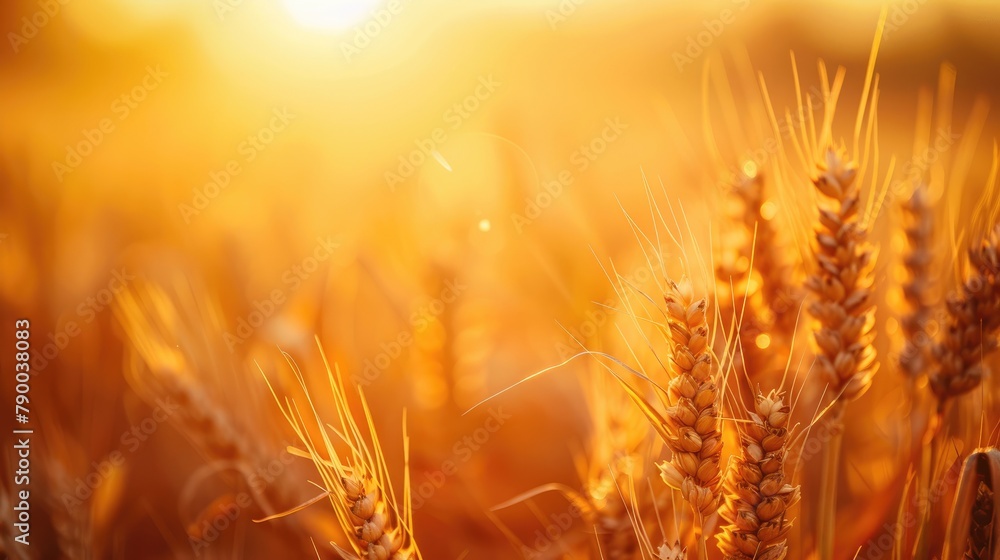 Golden sunset illuminating a wheat field and close up of wheat ears with shallow depth of field capturing the beauty of a golden yellow wheat field on a summer day with a close up view as a Golden sunset illuminating a wheat field and close up of wheat ears with shallow depth of field capturing the beauty of a golden yellow wheat field on a summer day with a close up view as a