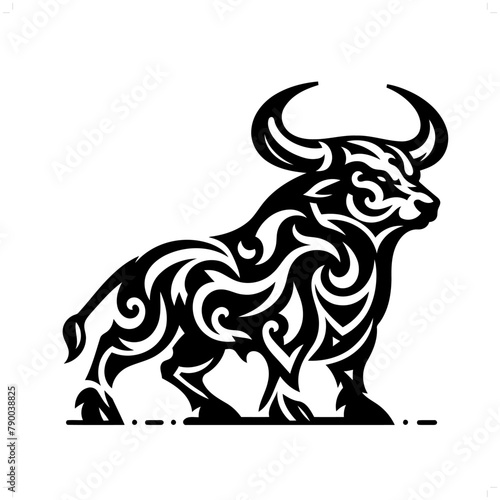 bull  cow in modern tribal tattoo  abstract line art of animals  minimalist contour. Vector