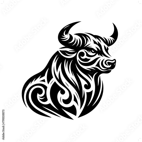 bull; cow in modern tribal tattoo, abstract line art of animals, minimalist contour. Vector