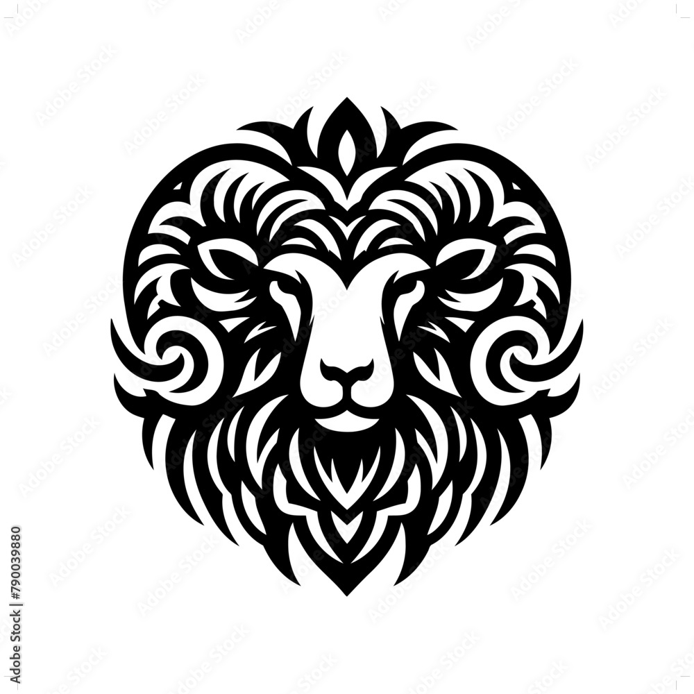 Goat; sheep in modern tribal tattoo, abstract line art of animals, minimalist contour. Vector