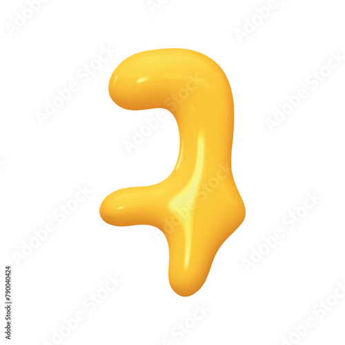 Number 7. Seven Number sign yellow color. Realistic 3d design in cartoon liquid paint style. Isolated on white background. vector illustration