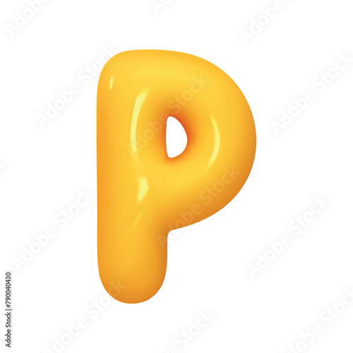 letter P. letter sign yellow color. Realistic 3d design in cartoon balloon style. Isolated on white background. vector illustration