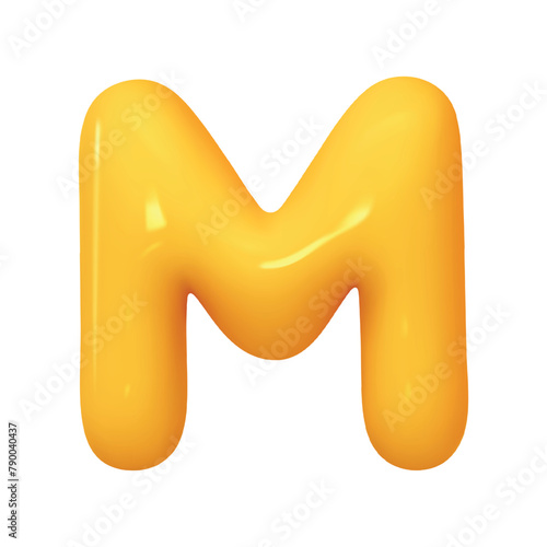 letter M. letter sign yellow color. Realistic 3d design in cartoon balloon style. Isolated on white background. vector illustration