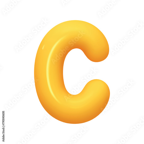 letter C. letter sign yellow color. Realistic 3d design in cartoon balloon style. Isolated on white background. vector illustration
