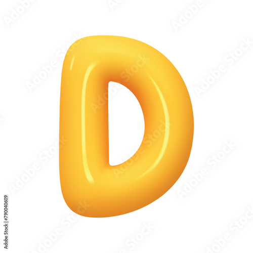letter D. letter sign yellow color. Realistic 3d design in cartoon balloon style. Isolated on white background. vector illustration