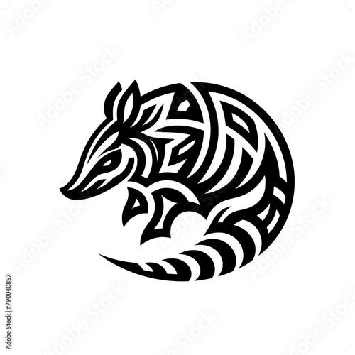 Armadillo; pangolin in modern tribal tattoo, abstract line art of animals, minimalist contour. Vector