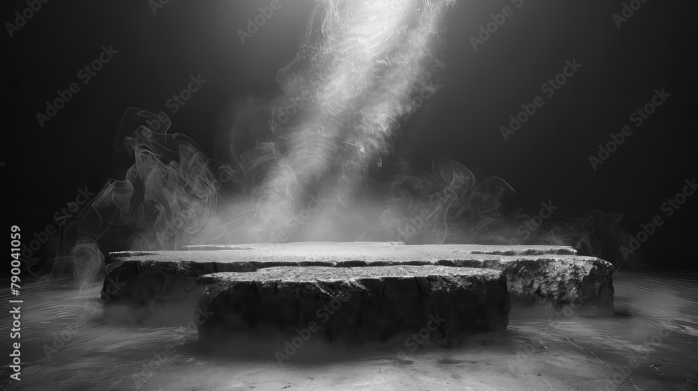 Podium black dark smoke background - obrazy, fototapety, plakaty 