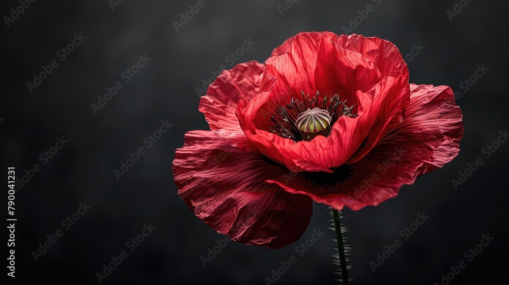 Red poppy flower on black background - obrazy, fototapety, plakaty 