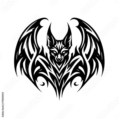 bat in modern tribal tattoo, abstract line art of animals, minimalist contour. Vector