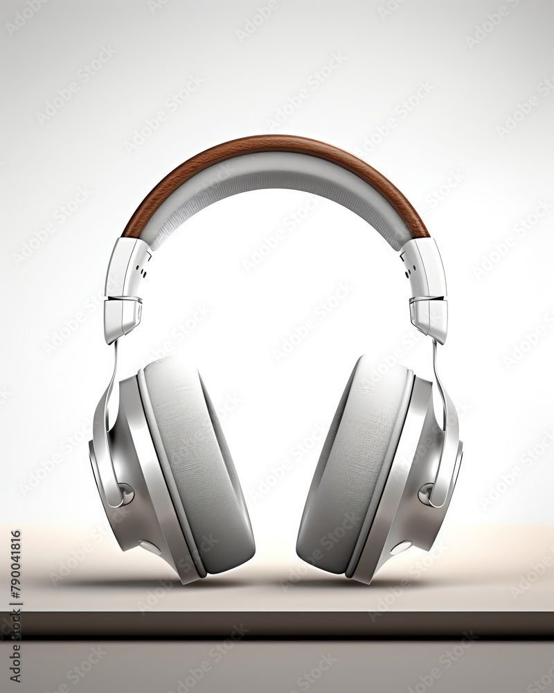 Pair of highend headphones resting casually, detailed texture and contours prominent against the white background, stylish and functional Pair of highend headphones resting casually, detailed texture and contours prominent against the white background, stylish and functional