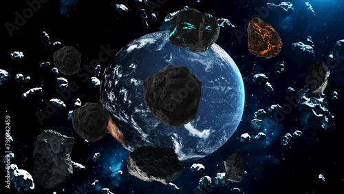 Visão artística de grupo de asteroides próximos a Terra. photo