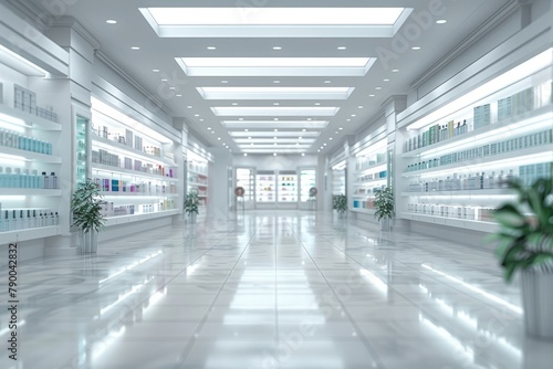 Interior of empty modern pharmacy  Pharmacy shop background