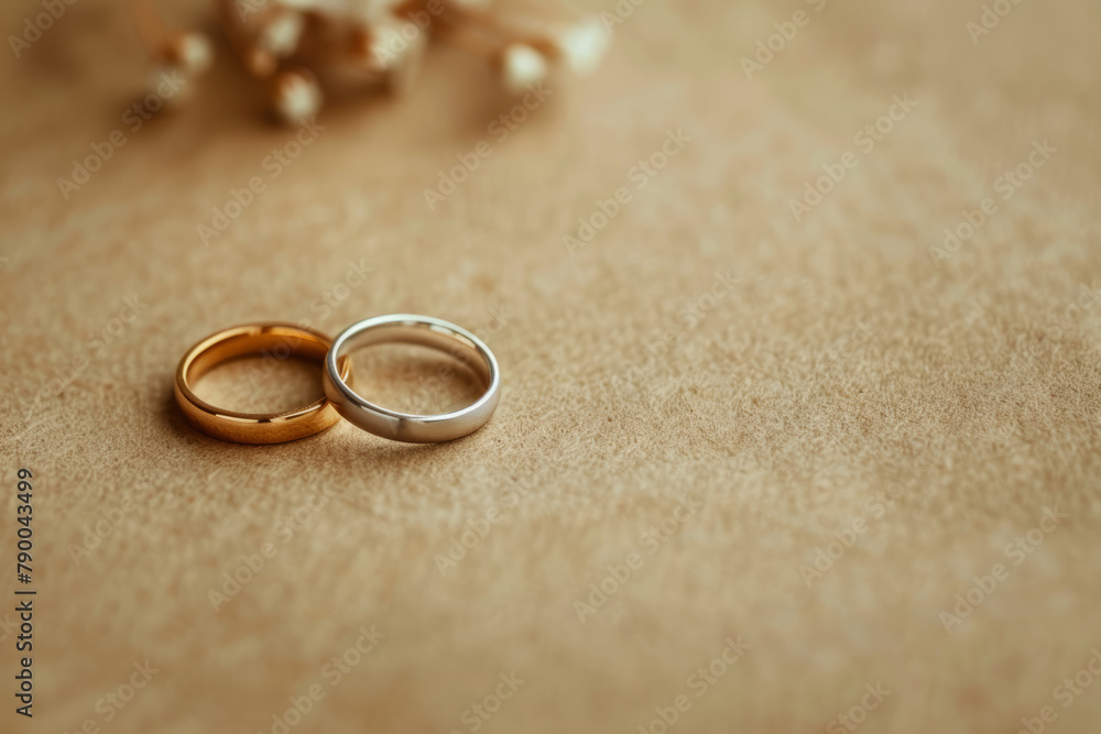 Wedding rings on luxurious wedding cardboard with copy space for your text. Wedding rings on luxurious wedding cardboard with copy space for your text.