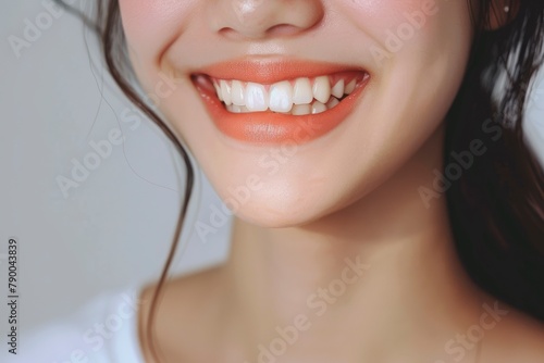 Beautiful smile of young woman with healthy white teeth on white background  Dental care. Dentistry concept - generative ai