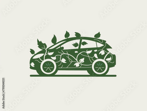 An icon featuring a car outlined with a vine wrapping around it, representing eco-friendly transportation