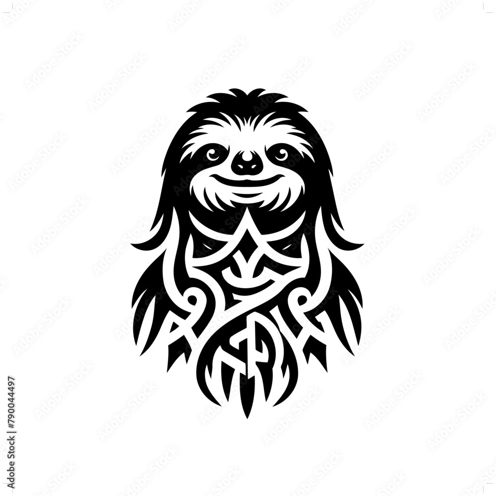 Naklejka premium Sloth in modern tribal tattoo, abstract line art of animals, minimalist contour. Vector