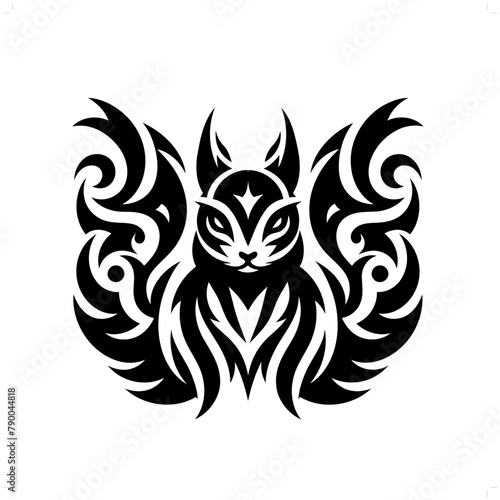 Squirrel in modern tribal tattoo, abstract line art of animals, minimalist contour. Vector