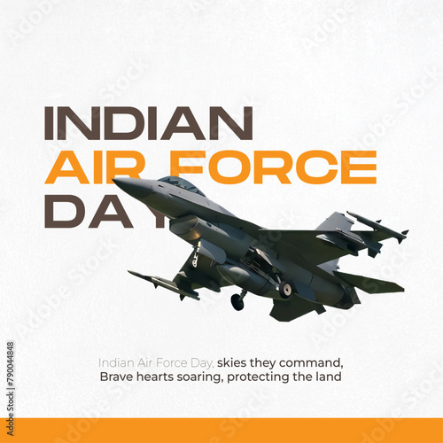 An illustration celebrating Indian Air Force Day featuring fighter jets and the Indian flag. Honoring the valor and dedication of the Indian Air Force.