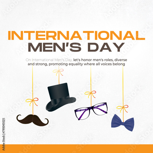 An illustration for International Men's Day featuring symbols like a hat, mustache, and glasses. Celebrating the contributions and achievements of men.