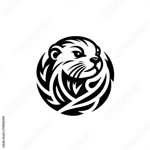 Weasel in modern tribal tattoo, abstract line art of animals, minimalist contour. Vector