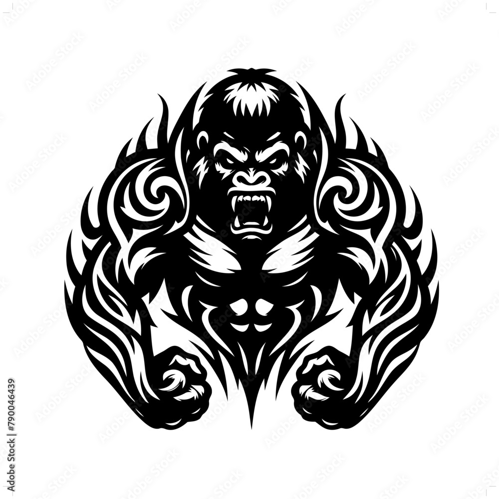 gorilla in modern tribal tattoo, abstract line art of animals, minimalist contour. Vector gorilla in modern tribal tattoo, abstract line art of animals, minimalist contour. Vector