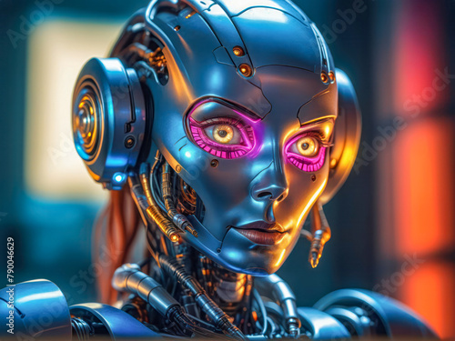 Beautiful humanoid robot. Cyberpunk robot woman