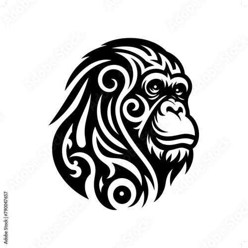 orangutan in modern tribal tattoo, abstract line art of animals, minimalist contour. Vector photo