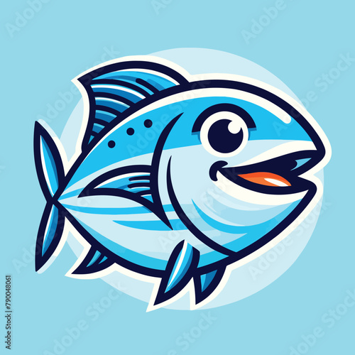 cartoon illustration of a smiling tuna fish mascot logo
