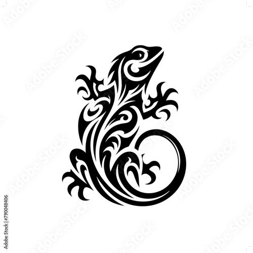 lizard in modern tribal tattoo, abstract line art of animals, minimalist contour. Vector