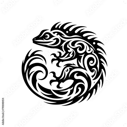 lizard in modern tribal tattoo, abstract line art of animals, minimalist contour. Vector