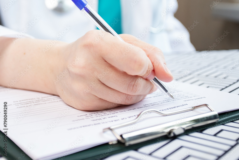 Medical documents, insurance contract signing, healthcare coverage Medical documents, insurance contract signing, healthcare coverage