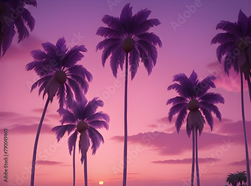 紫とピンクの夕焼けに囲まれたヤシの木 © san