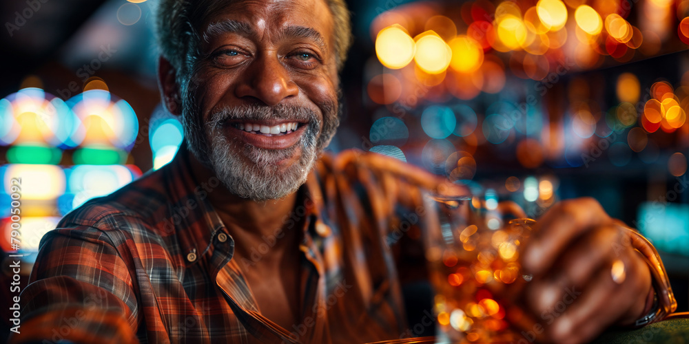 Drunk man having good time at casino, holding cocktail