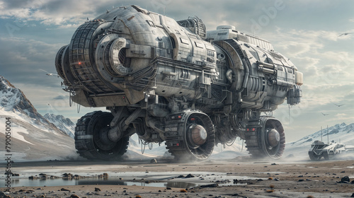 Large industrial transport machine for the hostile environment or alien planet concept photo