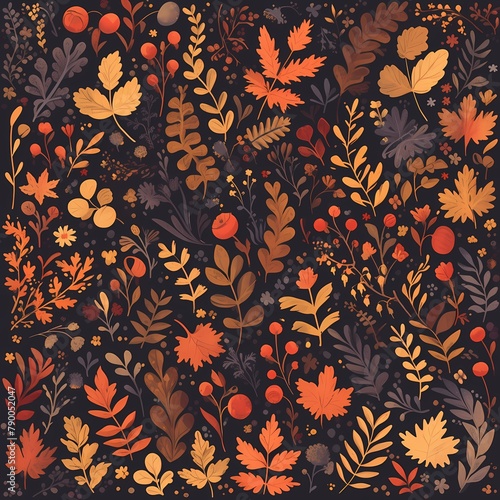Vibrant Autumn Leaves and Berries - Natural Artistic Decorative Design