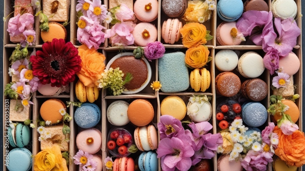 colorful delicious food in a box with an open white window.AI generated image colorful delicious food in a box with an open white window.AI generated image