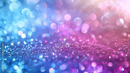 Abstract bright glitter lights colorful bokeh background in pastel blue pink and purple color, Festive elegant abstract background with bokeh lights and stars Texture 