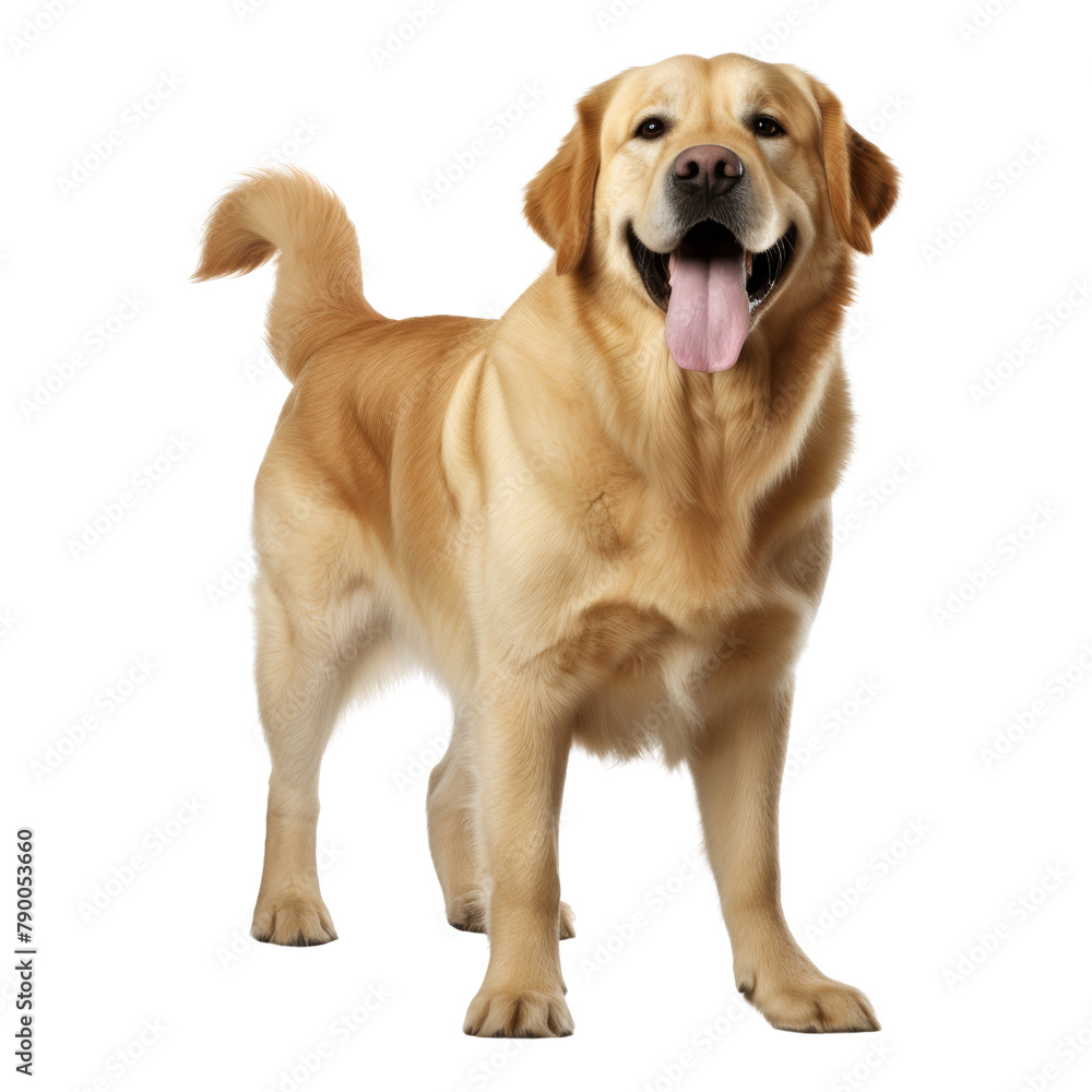happy golden retriever puppy isolated on transparent background cutout