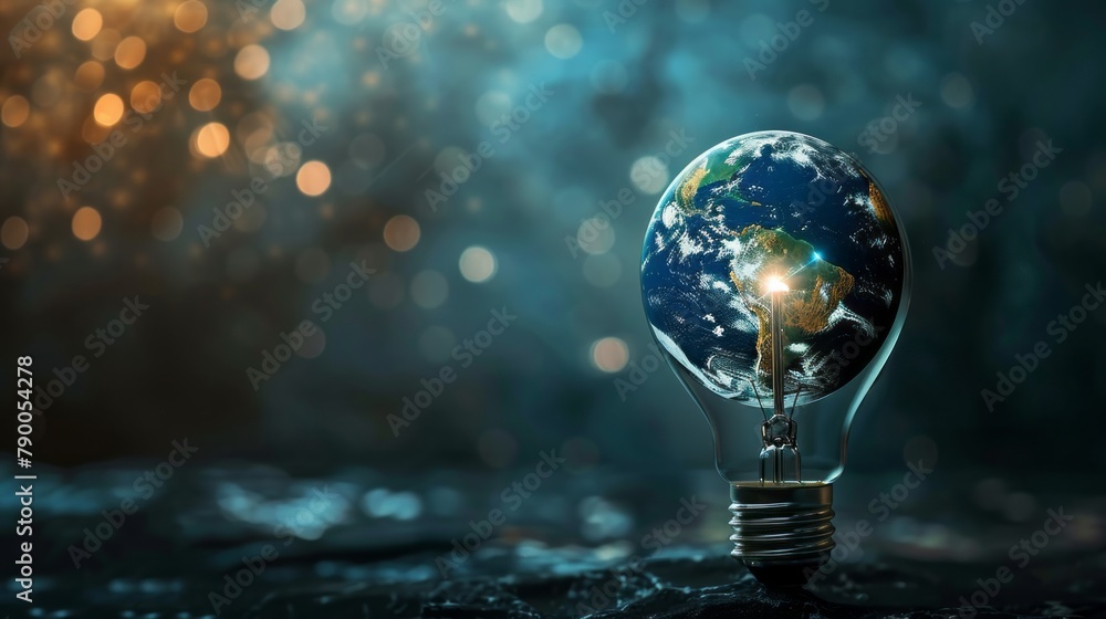 Earth hour background. Blue planet earth in space in a glowing light ...