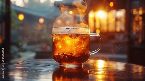 Experience the sensory delight of a perfectly brewed cup of tea, its aromatic steam rising from the surface in delicate wisps, inviting you to savor the warmth and comfort it provides.