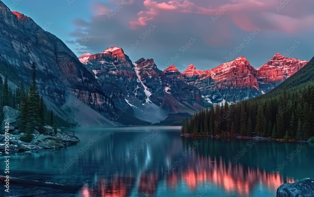 Sunset Alpenglow on Mountain Lake