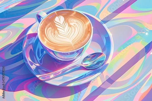 A neon rainbow latte art design, bursting with bold, contrasting foodsafe colors , anime aesthetic