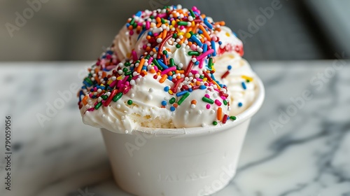 Ice cream sprinkle bowl sundae fll view photo