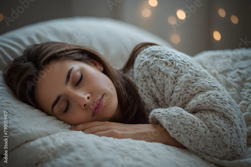 A close up of a woman in a good sleep